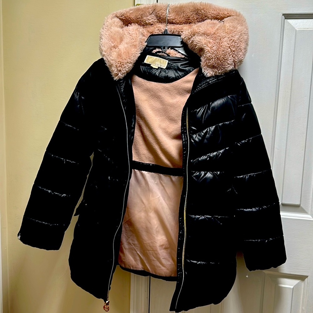 Michael Kors puffer jacket, black, and rose pink